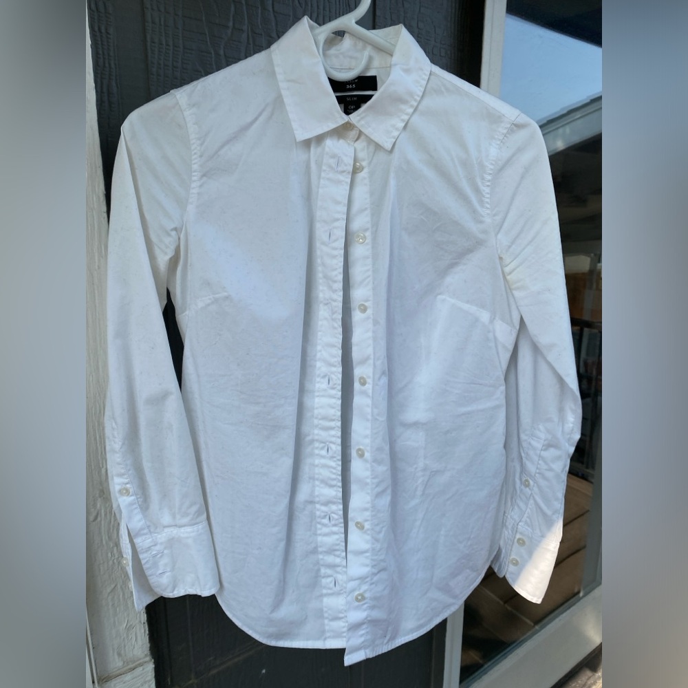 J Crew Slim Fit White Collar Button Down Shirt